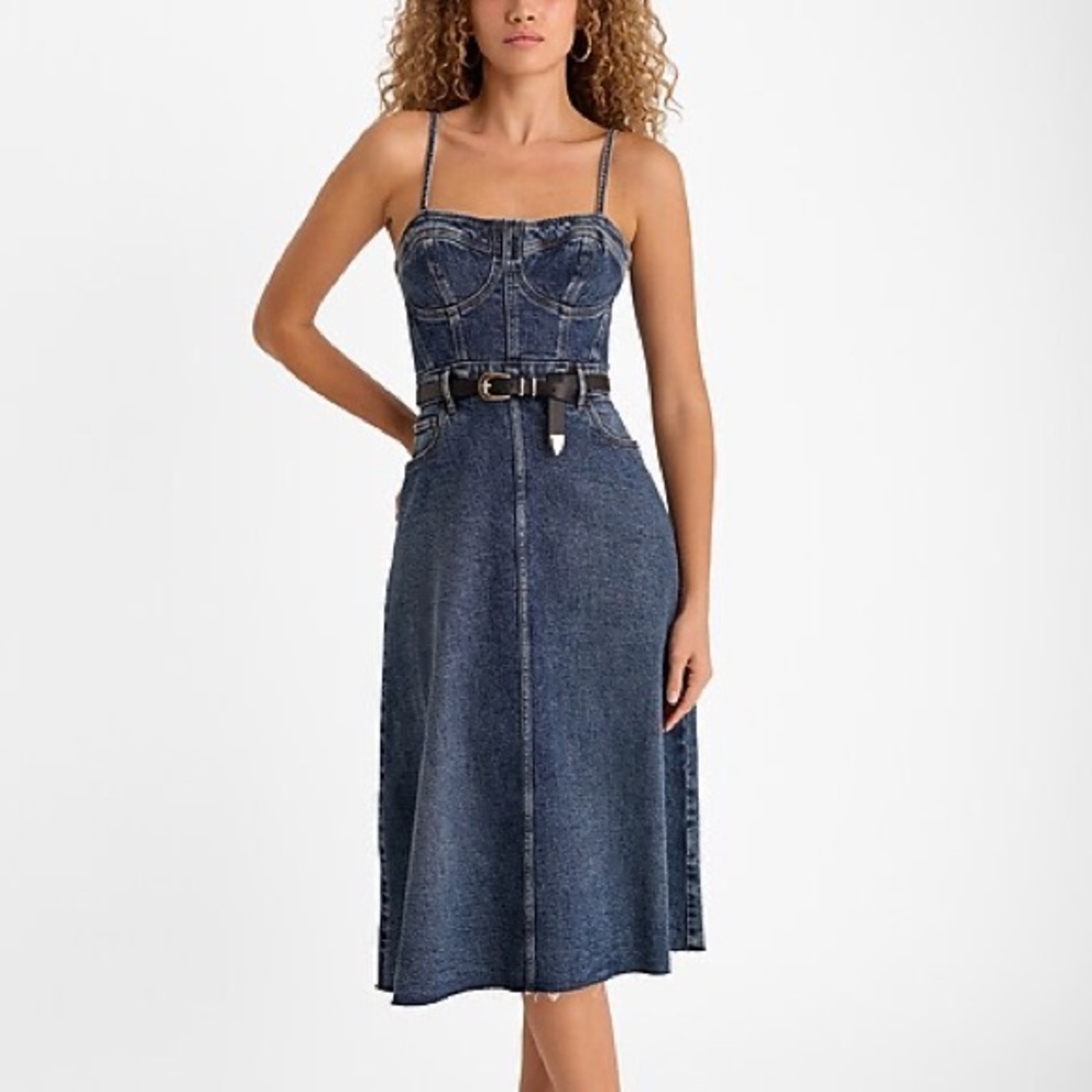 NWT Express Denim Sleeveless Corset Midi Fit and Flare Dress
